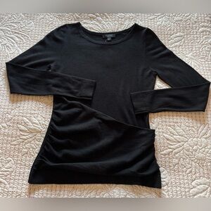 Ann Taylor Merino Wool Sweater with Ruched Panel in Black